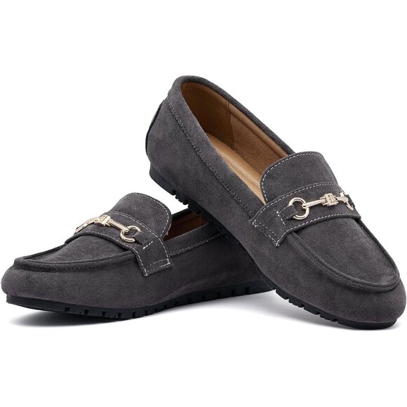 Women's Dark Grey Suede  Arch Support Casual Slip on Comfort Penny Loafers - Picture 8 of 9
